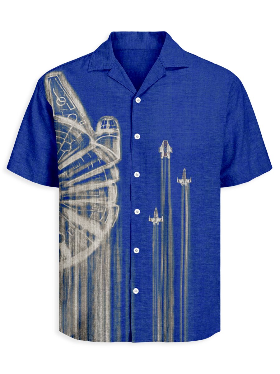 Men's Retro Casual Planet Art Cuban Collar Short Sleeve Shirt