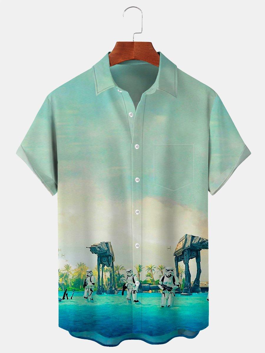 Men's Casual Retro Planet Short Sleeve Shirt