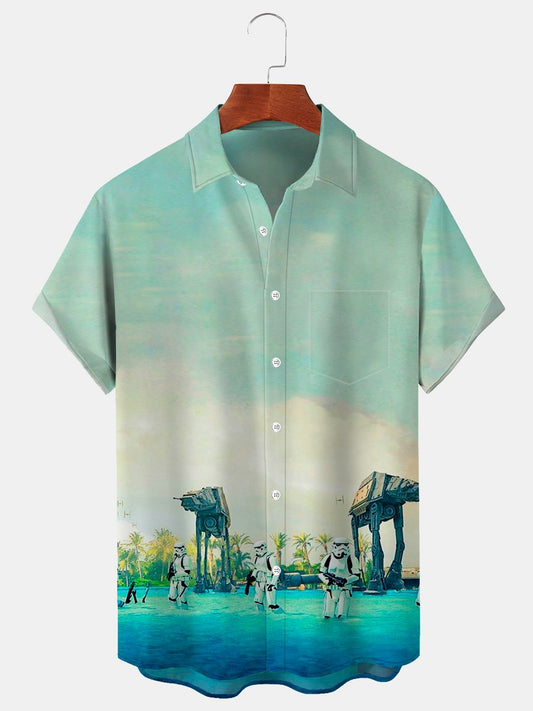 Men's Casual Retro Planet Short Sleeve Shirt