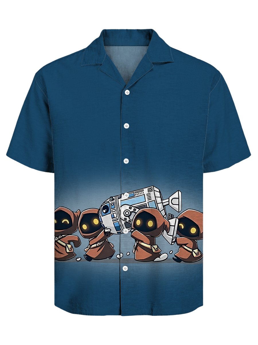 Men's Retro Casual Fashion Cartoon Cuban Collar Short Sleeve Shirt