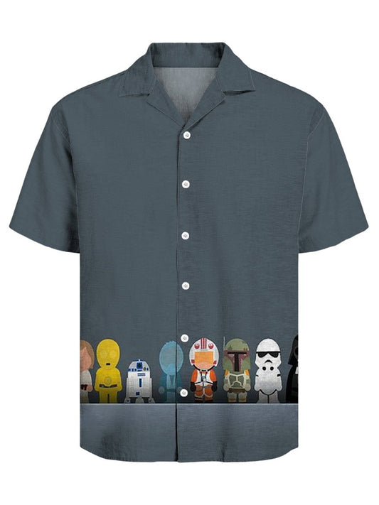 Men's Retro Casual Dark Cuban Collar Short Sleeve Shirt