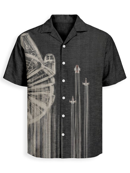 Men's Retro Casual Planet Art Cuban Collar Short Sleeve Shirt