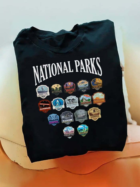Men's 100% Cotton "National Park" Print Crew Neck Short Sleeve T-Shirt