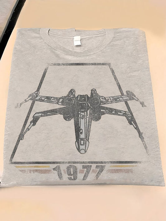 Men's 100% Cotton Planet Print Crew Neck Short Sleeve T-Shirt