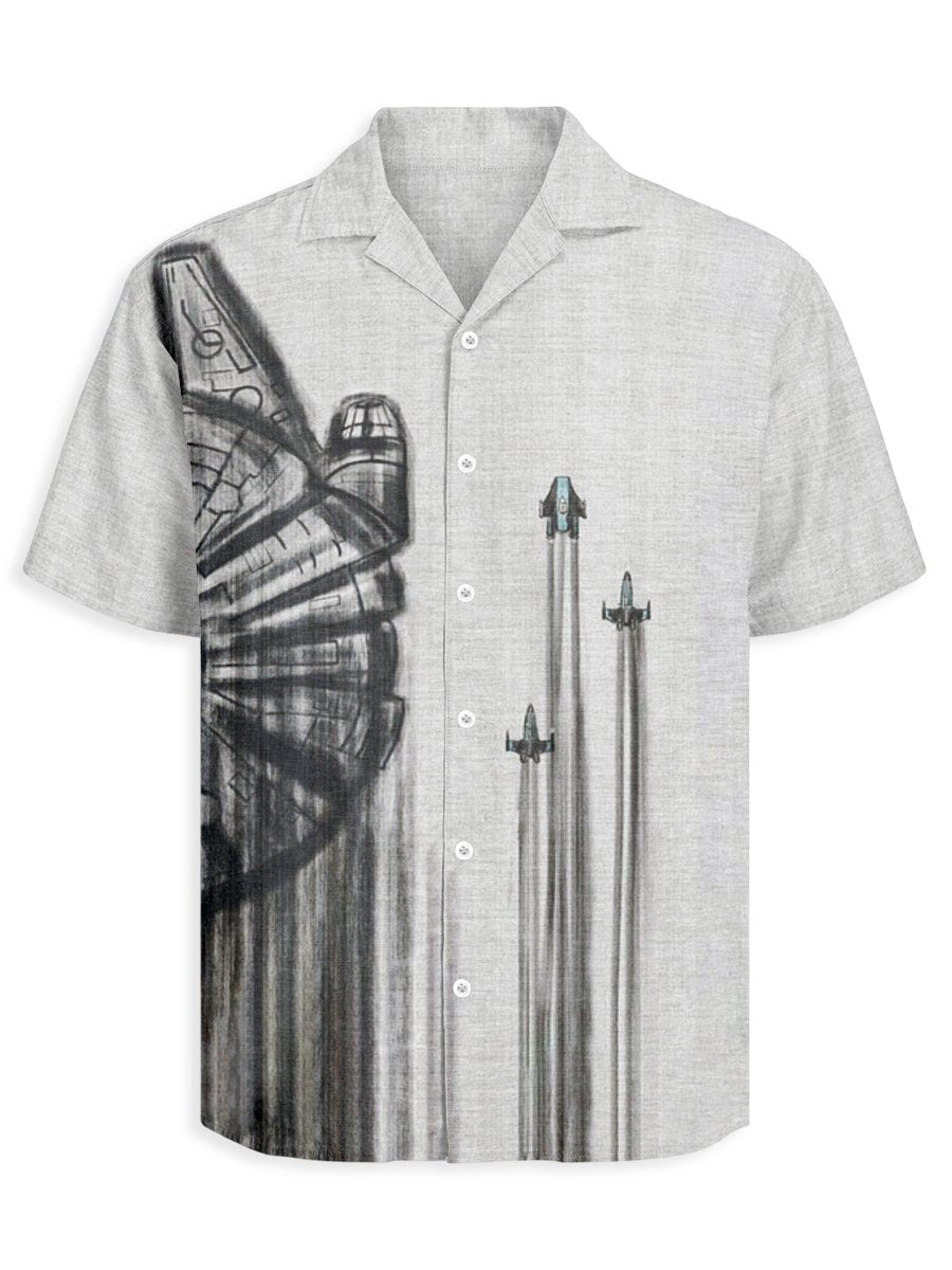 Men's Retro Casual Planet Art Cuban Collar Short Sleeve Shirt