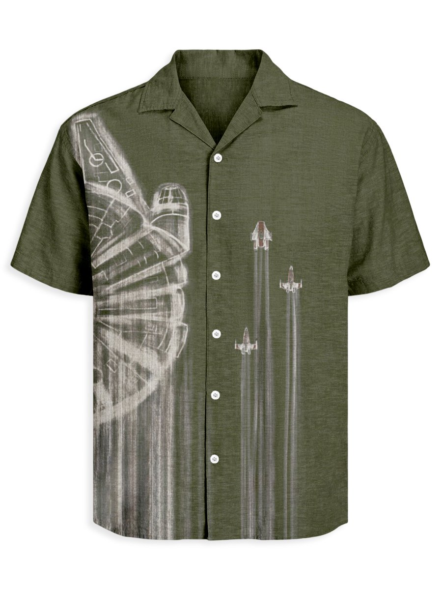 Men's Retro Casual Planet Art Cuban Collar Short Sleeve Shirt