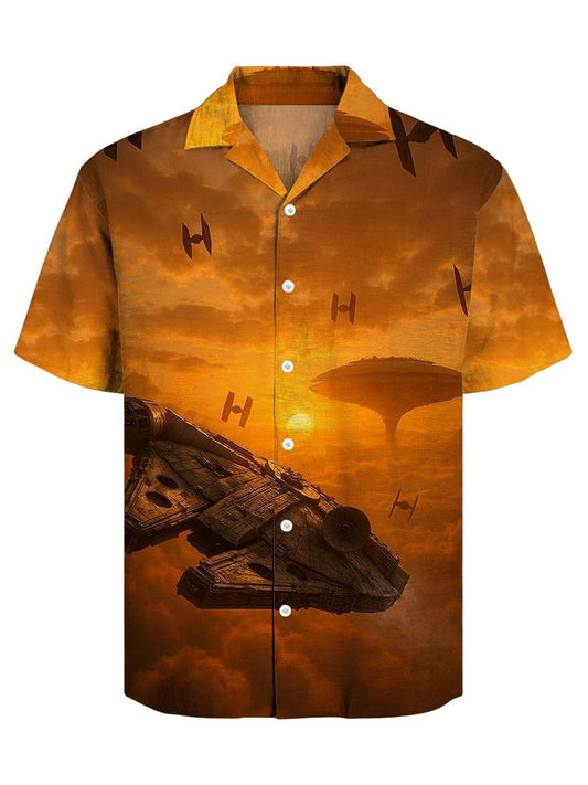 Men's Retro Casual Frisbee Cuban Collar Short Sleeve Shirt