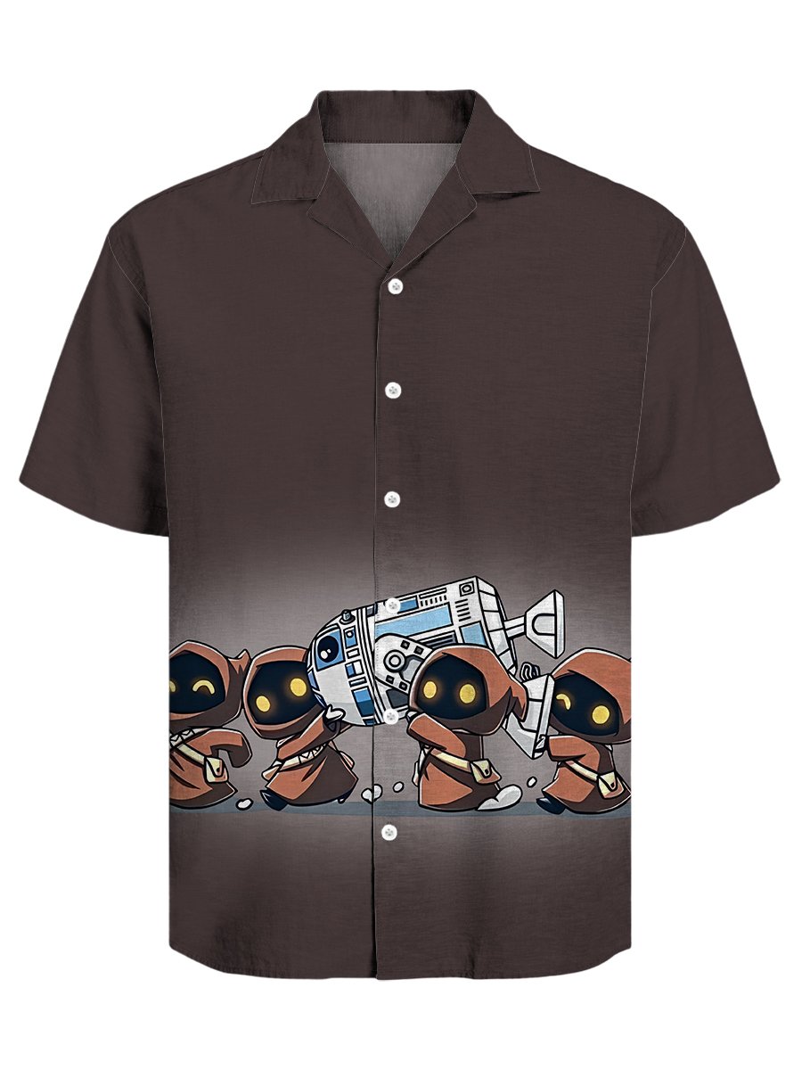 Men's Retro Casual Fashion Cartoon Cuban Collar Short Sleeve Shirt