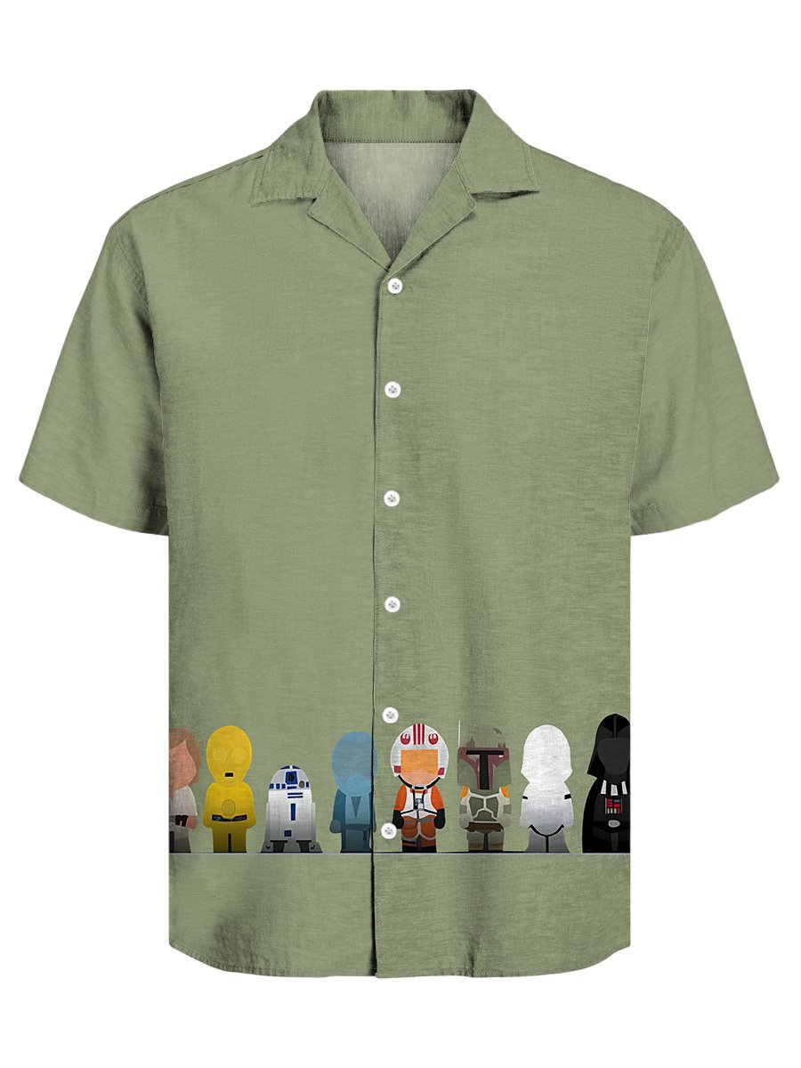 Men's Retro Casual Dark Cuban Collar Short Sleeve Shirt