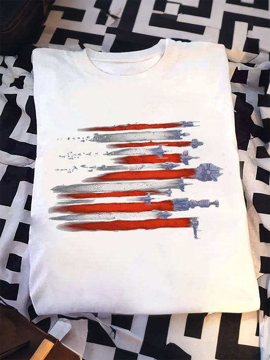 Men's 100% Cotton Planet Print Crew Neck Short Sleeve T-Shirt