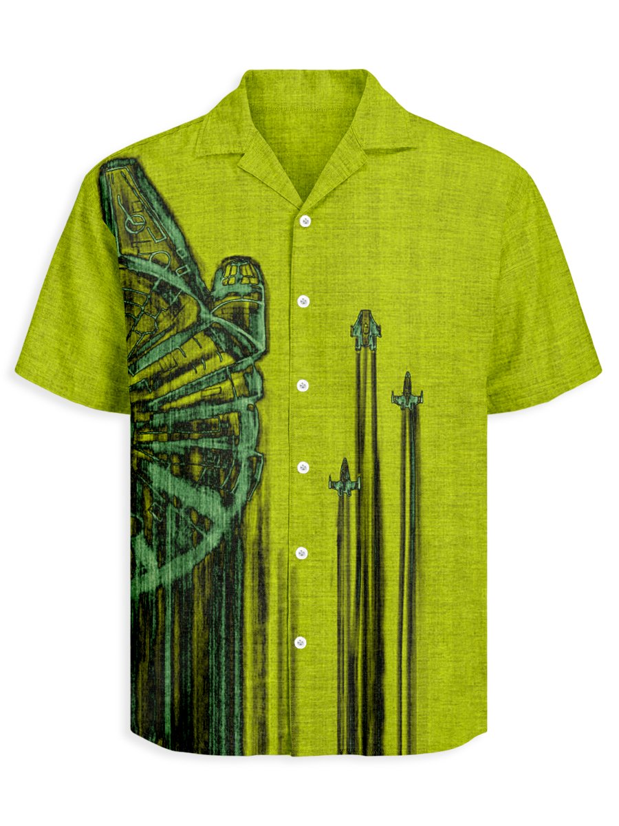 Men's Retro Casual Planet Art Cuban Collar Short Sleeve Shirt