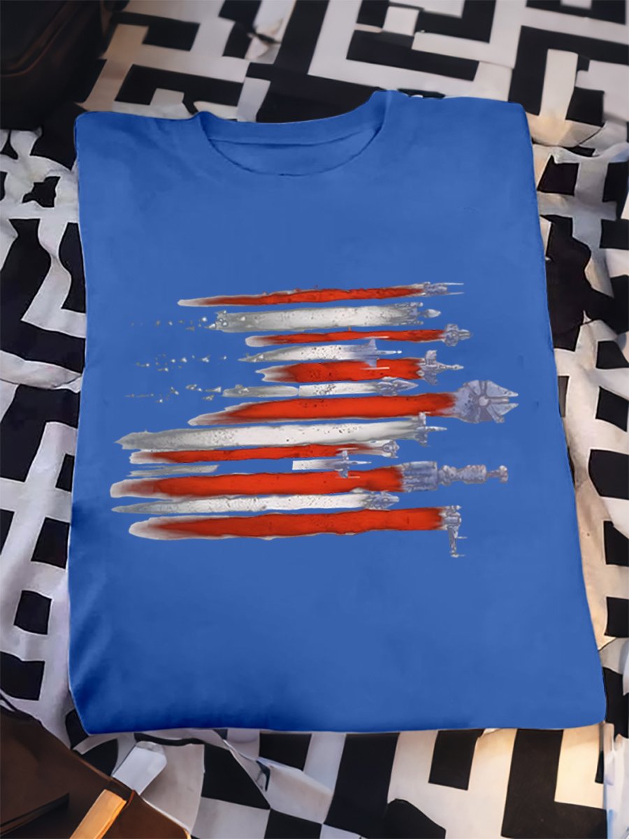 Men's 100% Cotton Planet Print Crew Neck Short Sleeve T-Shirt