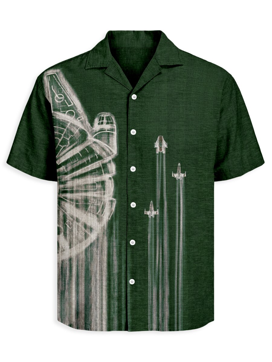 Men's Retro Casual Planet Art Cuban Collar Short Sleeve Shirt