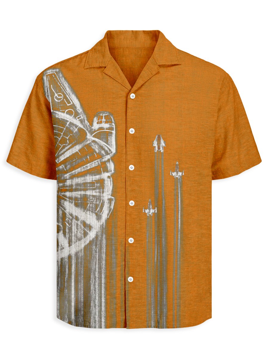 Men's Retro Casual Planet Art Cuban Collar Short Sleeve Shirt