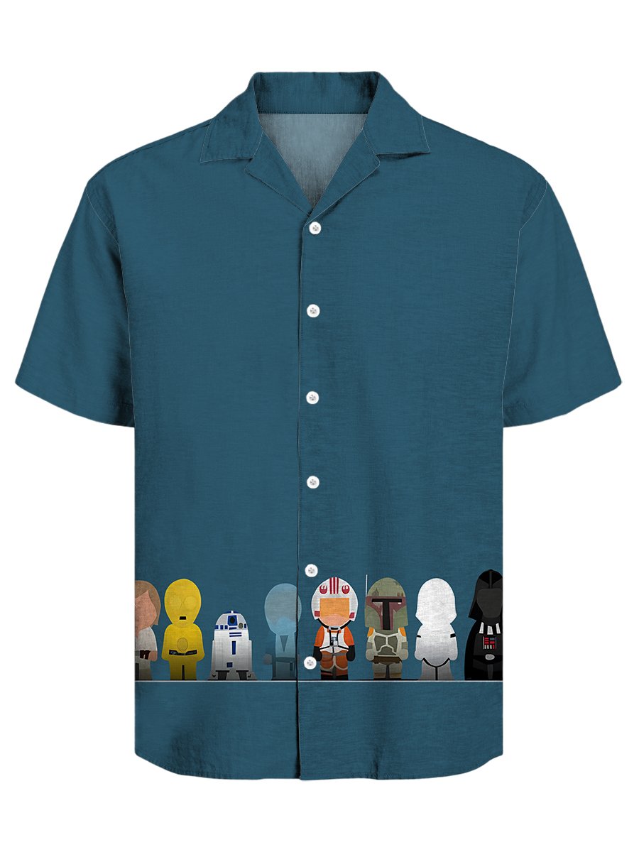 Men's Retro Casual Dark Cuban Collar Short Sleeve Shirt