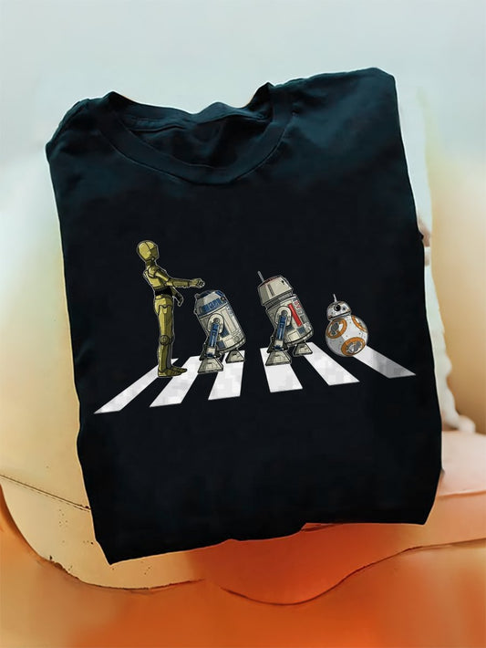 Men's 100% Cotton Planet Print Crew Neck Short Sleeve T-Shirt