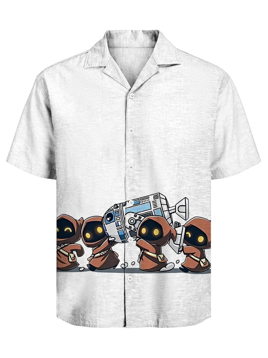 Men's Retro Casual Fashion Cartoon Cuban Collar Short Sleeve Shirt