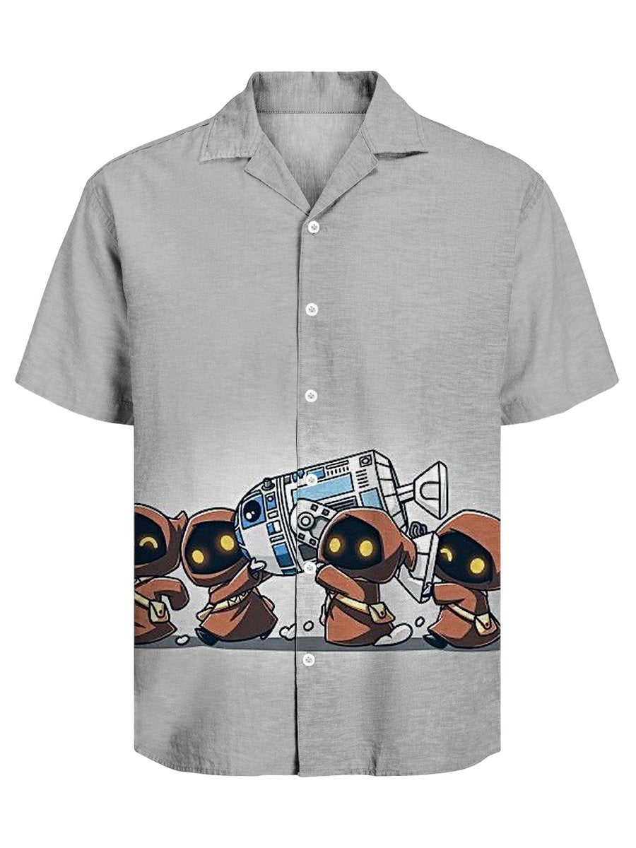 Men's Retro Casual Fashion Cartoon Cuban Collar Short Sleeve Shirt