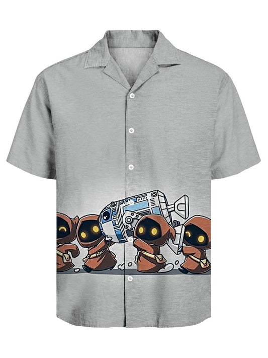 Men's Retro Casual Fashion Cartoon Cuban Collar Short Sleeve Shirt