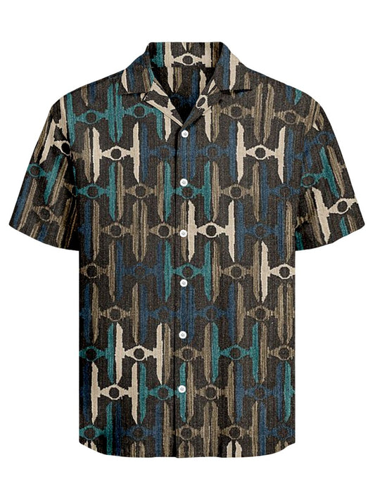 Men's Retro Casual Planet Art Cuban Collar Short Sleeve Shirt