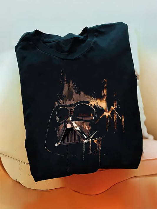 Men's 100% Cotton Planet Print Crew Neck Short Sleeve T-Shirt