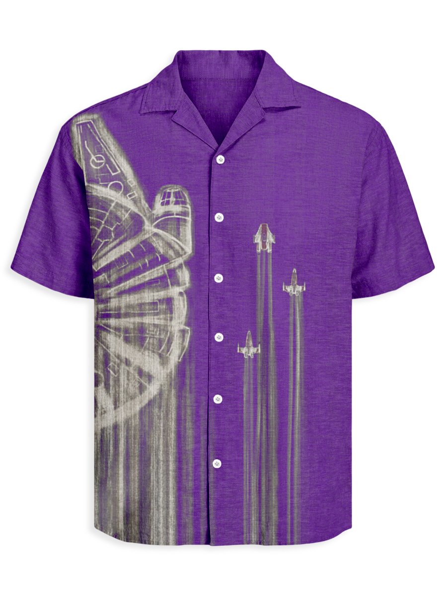 Men's Retro Casual Planet Art Cuban Collar Short Sleeve Shirt