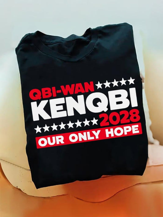 Men's Cotton "OBI-WAN Hope"Print Crew Neck Short Sleeve T-Shirt