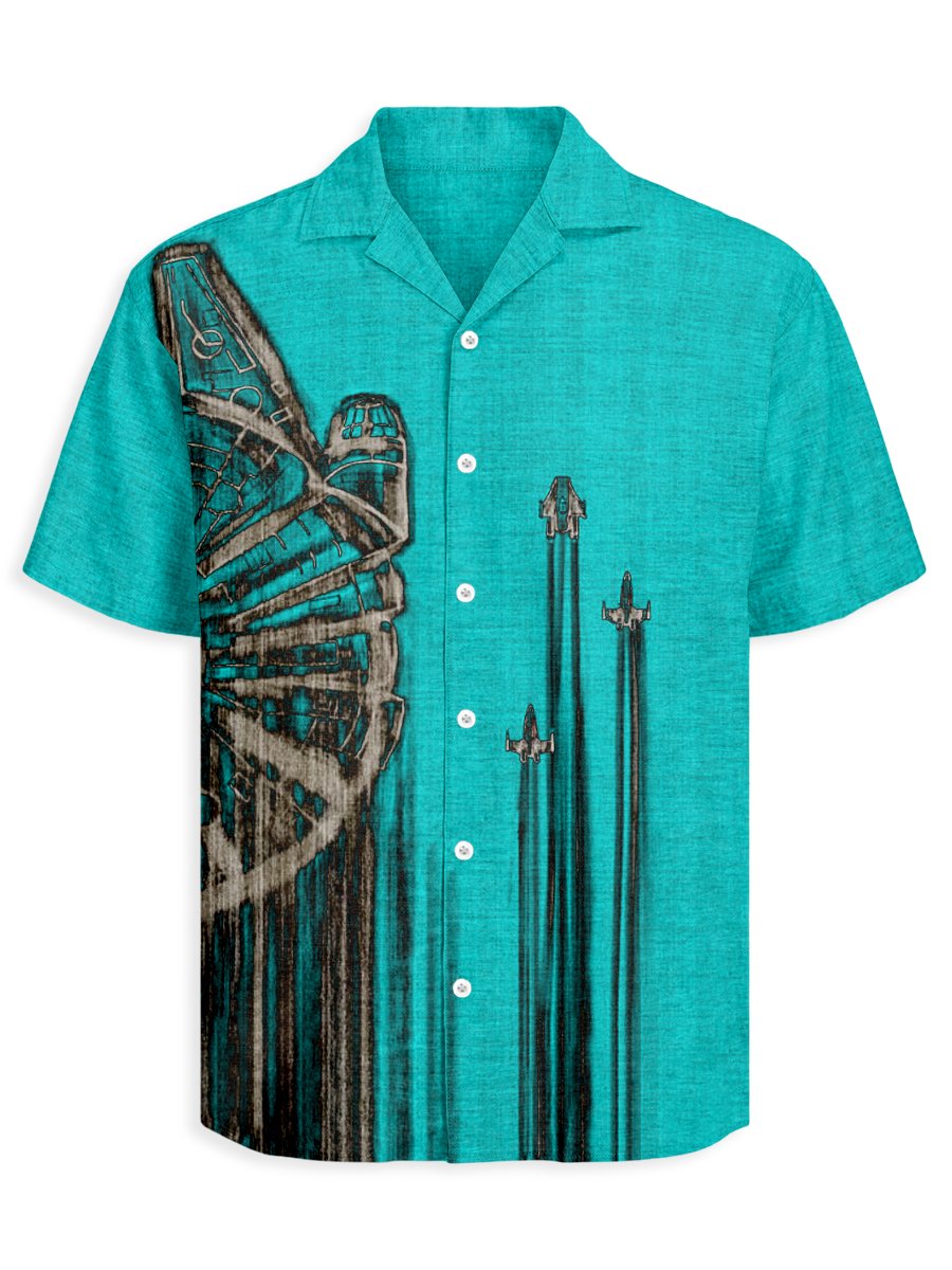 Men's Retro Casual Planet Art Cuban Collar Short Sleeve Shirt
