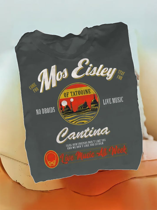 Men's 100% Cotton Planet Print Crew Neck Short Sleeve T-Shirt