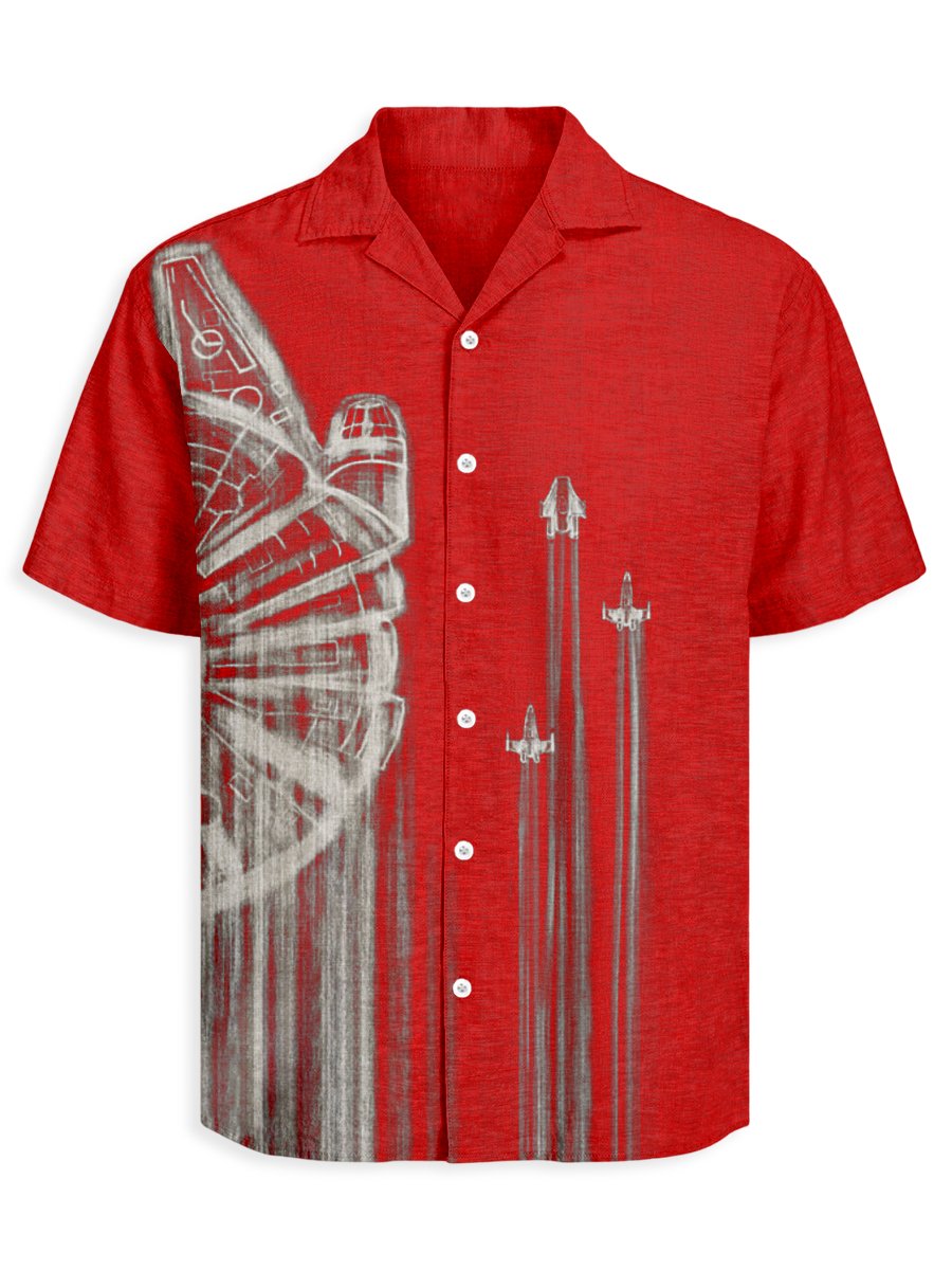 Men's Retro Casual Planet Art Cuban Collar Short Sleeve Shirt