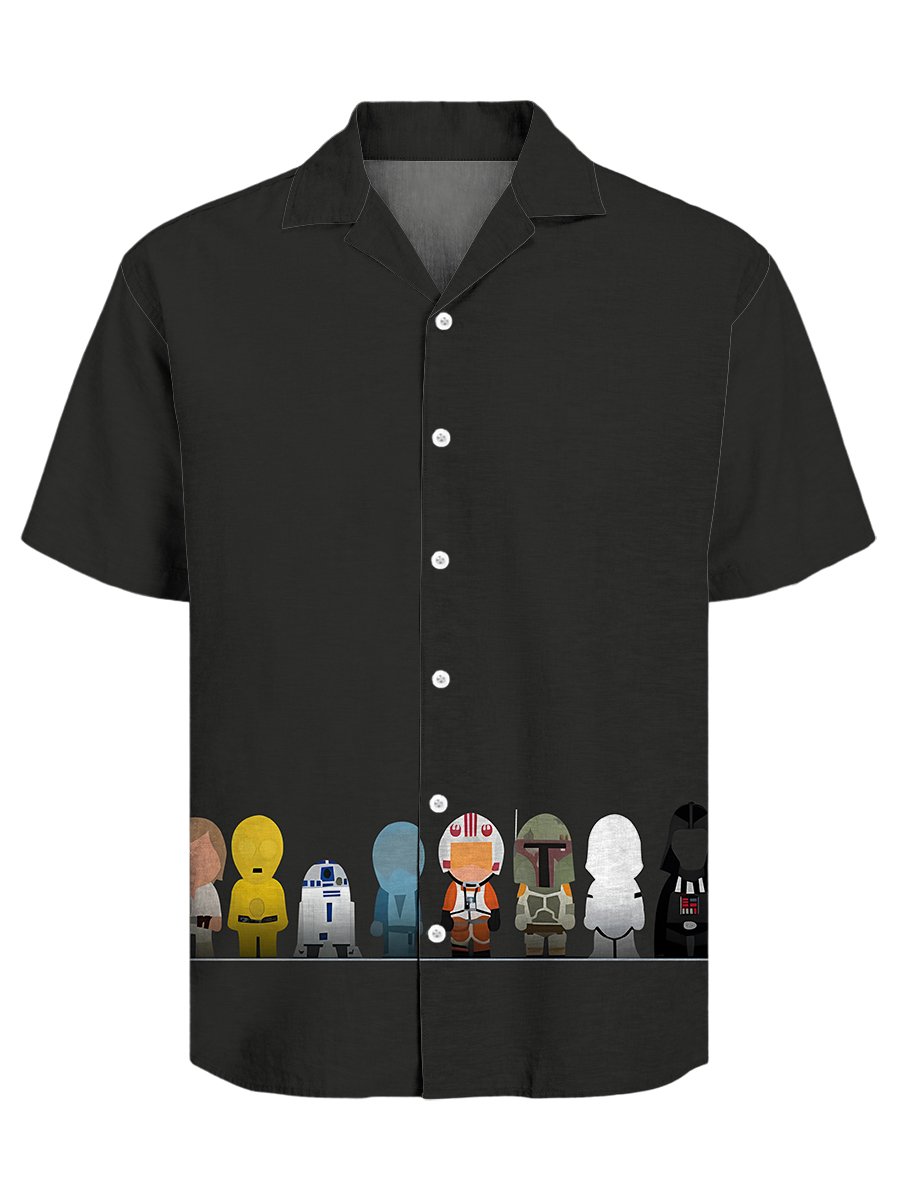 Men's Retro Casual Dark Cuban Collar Short Sleeve Shirt
