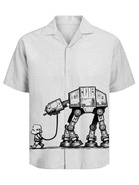 Men's Retro Casual Puppy Robot Cuban Collar Short Sleeve Shirt