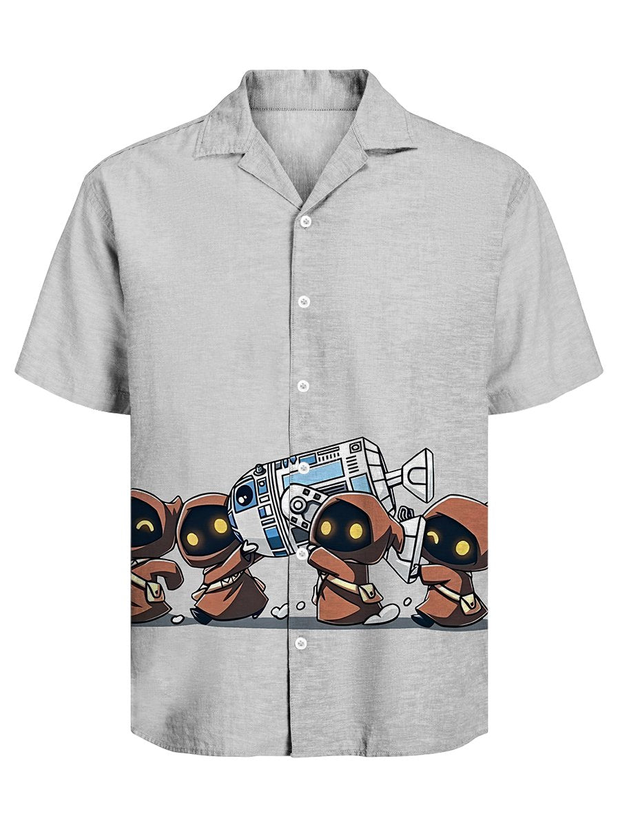 Men's Retro Casual Fashion Cartoon Cuban Collar Short Sleeve Shirt
