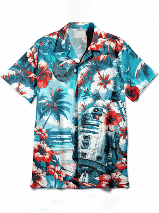 Men's Casual Retro Print Cuban Collar Short Sleeve Shirt