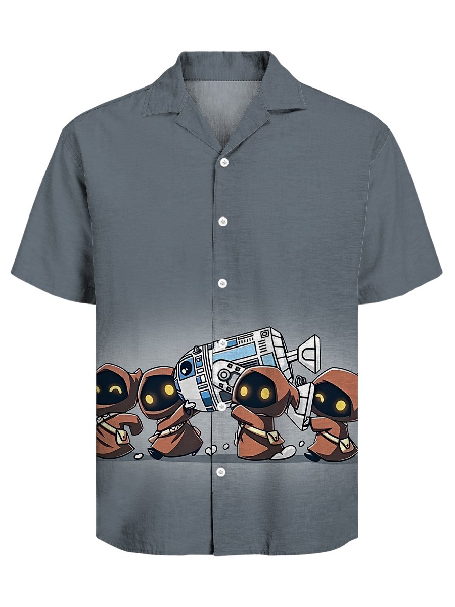 Men's Retro Casual Fashion Cartoon Cuban Collar Short Sleeve Shirt