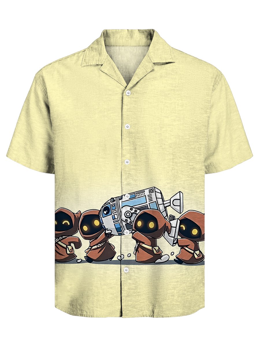 Men's Retro Casual Fashion Cartoon Cuban Collar Short Sleeve Shirt