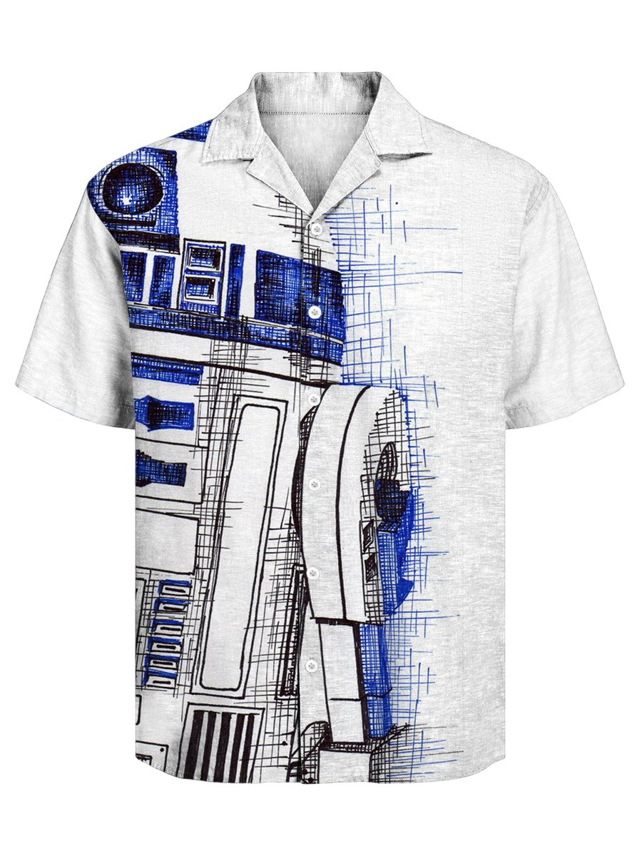 Men's Casual Fashion Printed Cuban Collar Short Sleeve Shirt