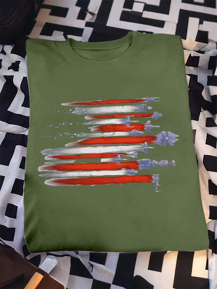 Men's 100% Cotton Planet Print Crew Neck Short Sleeve T-Shirt