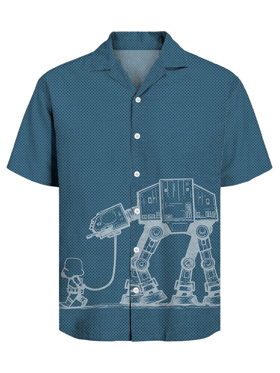 Men's Retro Casual Puppy Robot Cuban Collar Short Sleeve Shirt