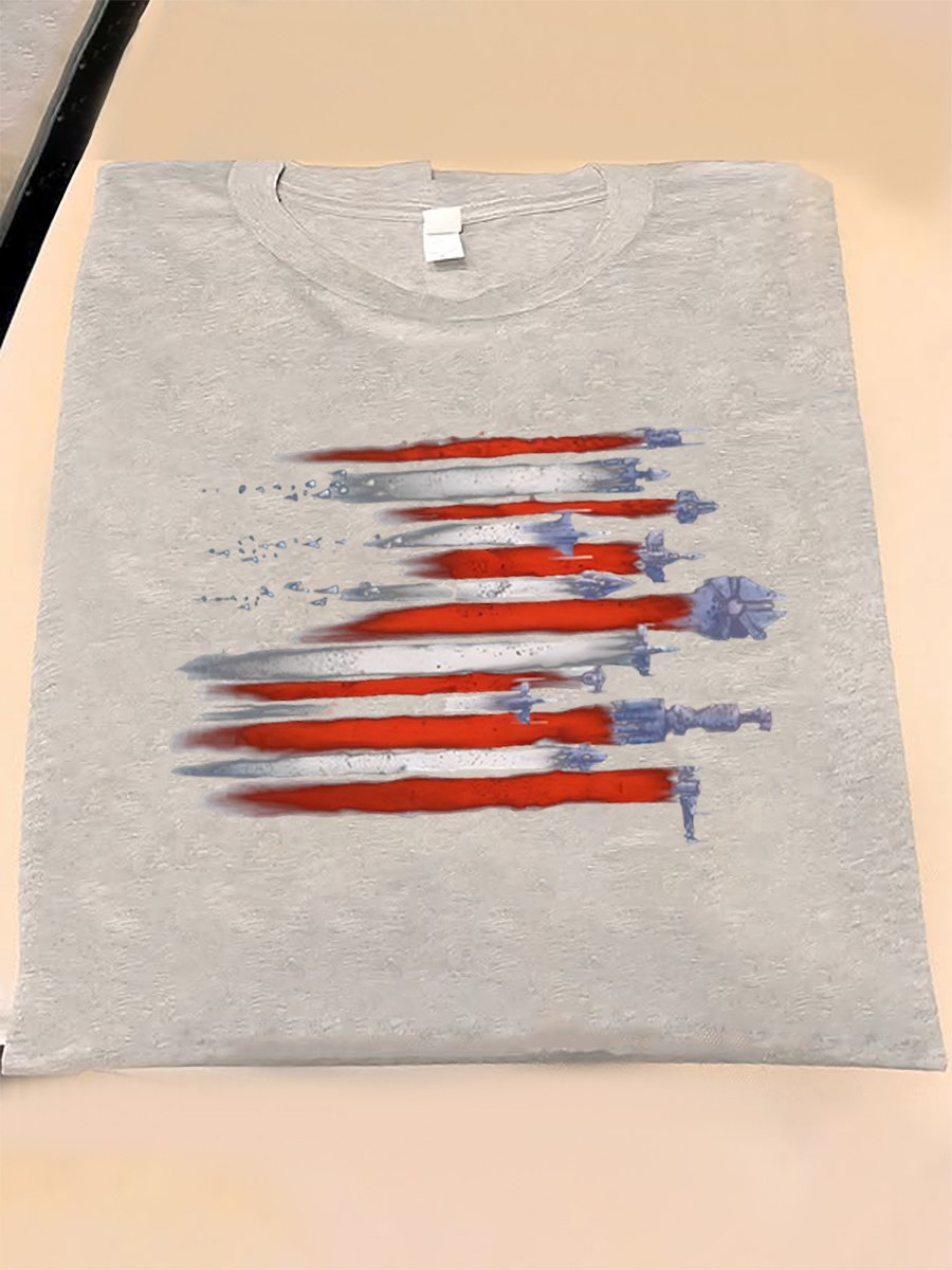 Men's 100% Cotton Planet Print Crew Neck Short Sleeve T-Shirt