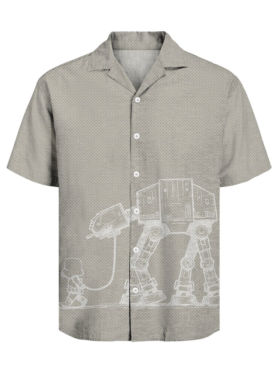 Men's Retro Casual Puppy Robot Cuban Collar Short Sleeve Shirt