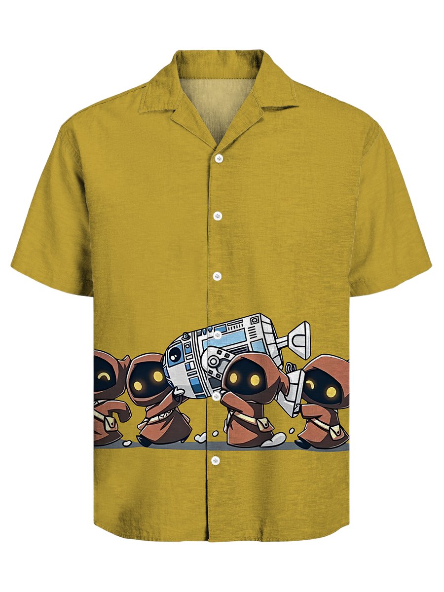 Men's Retro Casual Fashion Cartoon Cuban Collar Short Sleeve Shirt