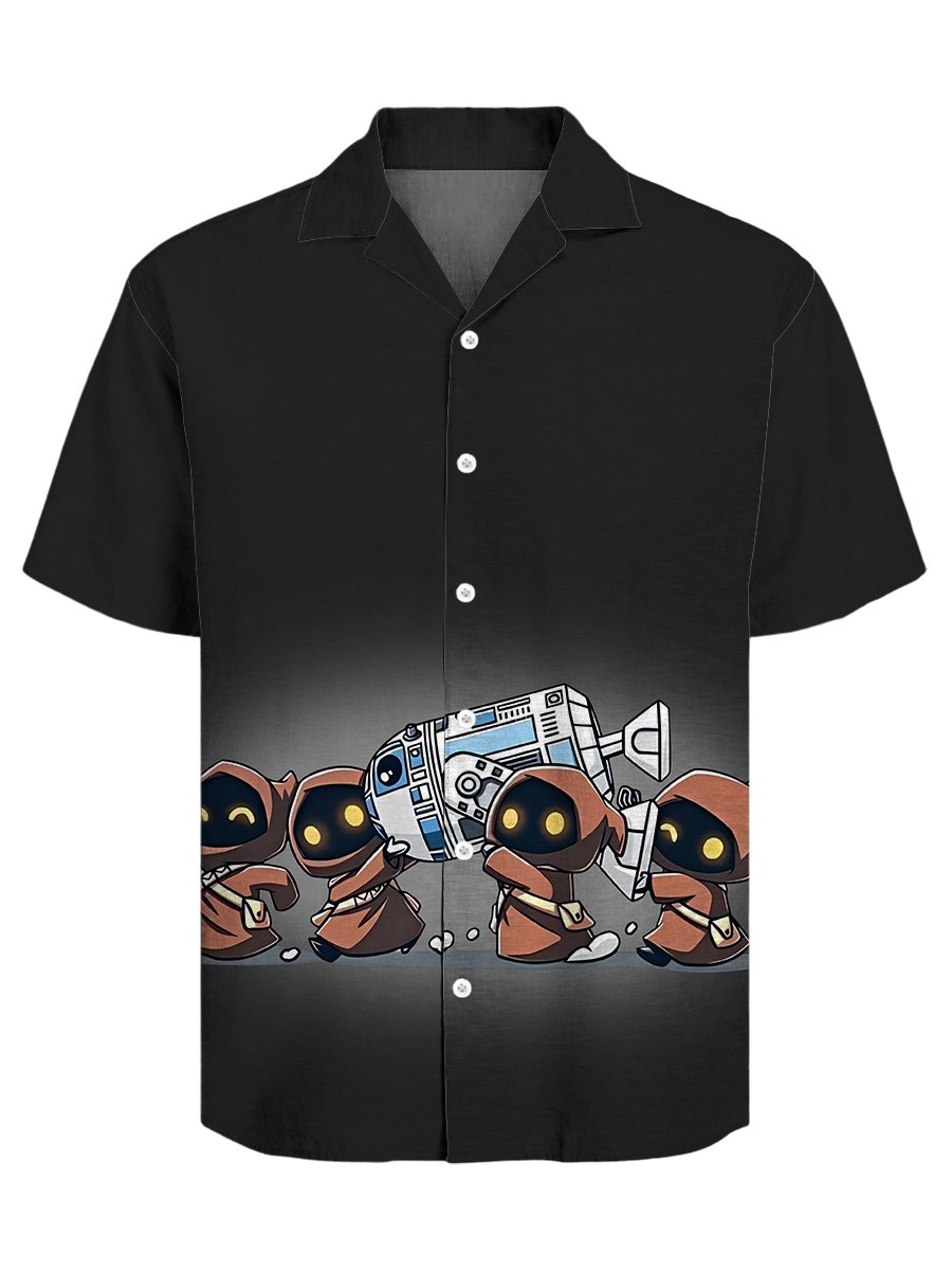 Men's Retro Casual Fashion Cartoon Cuban Collar Short Sleeve Shirt