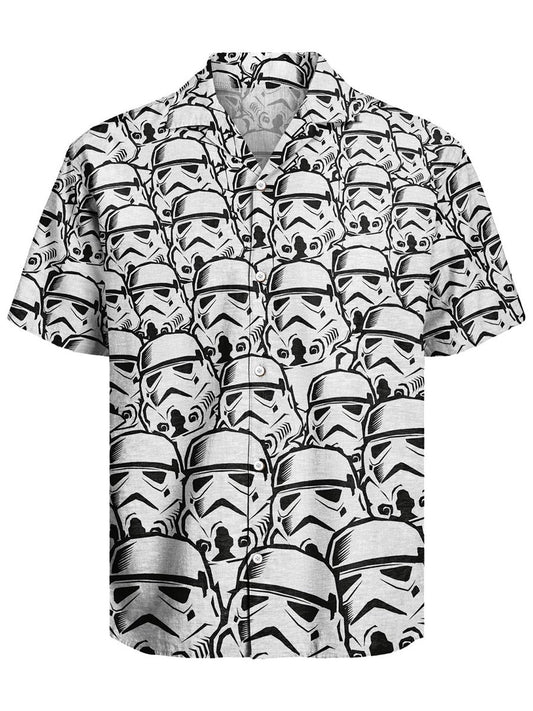 Men's Retro Planet Print Cuban Collar Short Sleeve Shirt