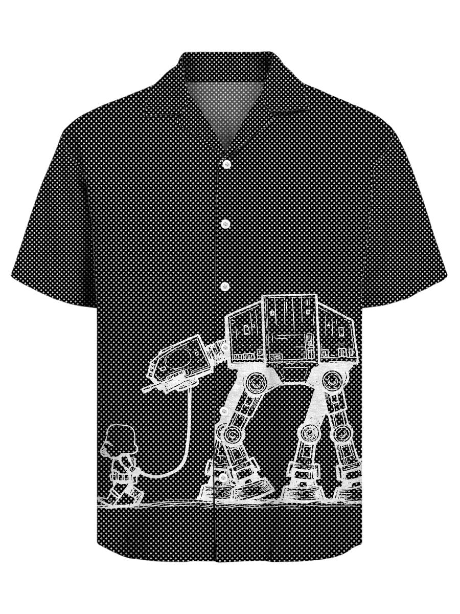 Men's Retro Casual Puppy Robot Cuban Collar Short Sleeve Shirt