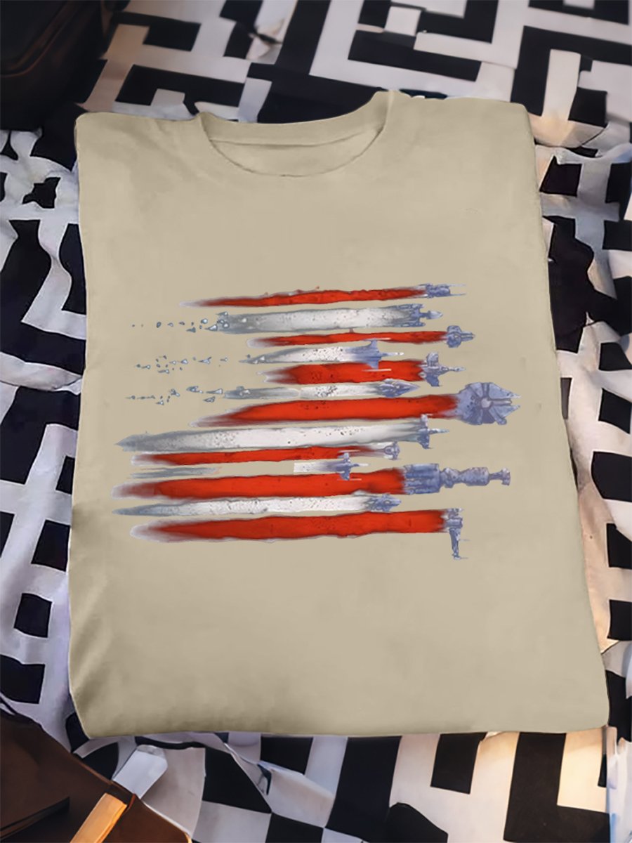 Men's 100% Cotton Planet Print Crew Neck Short Sleeve T-Shirt