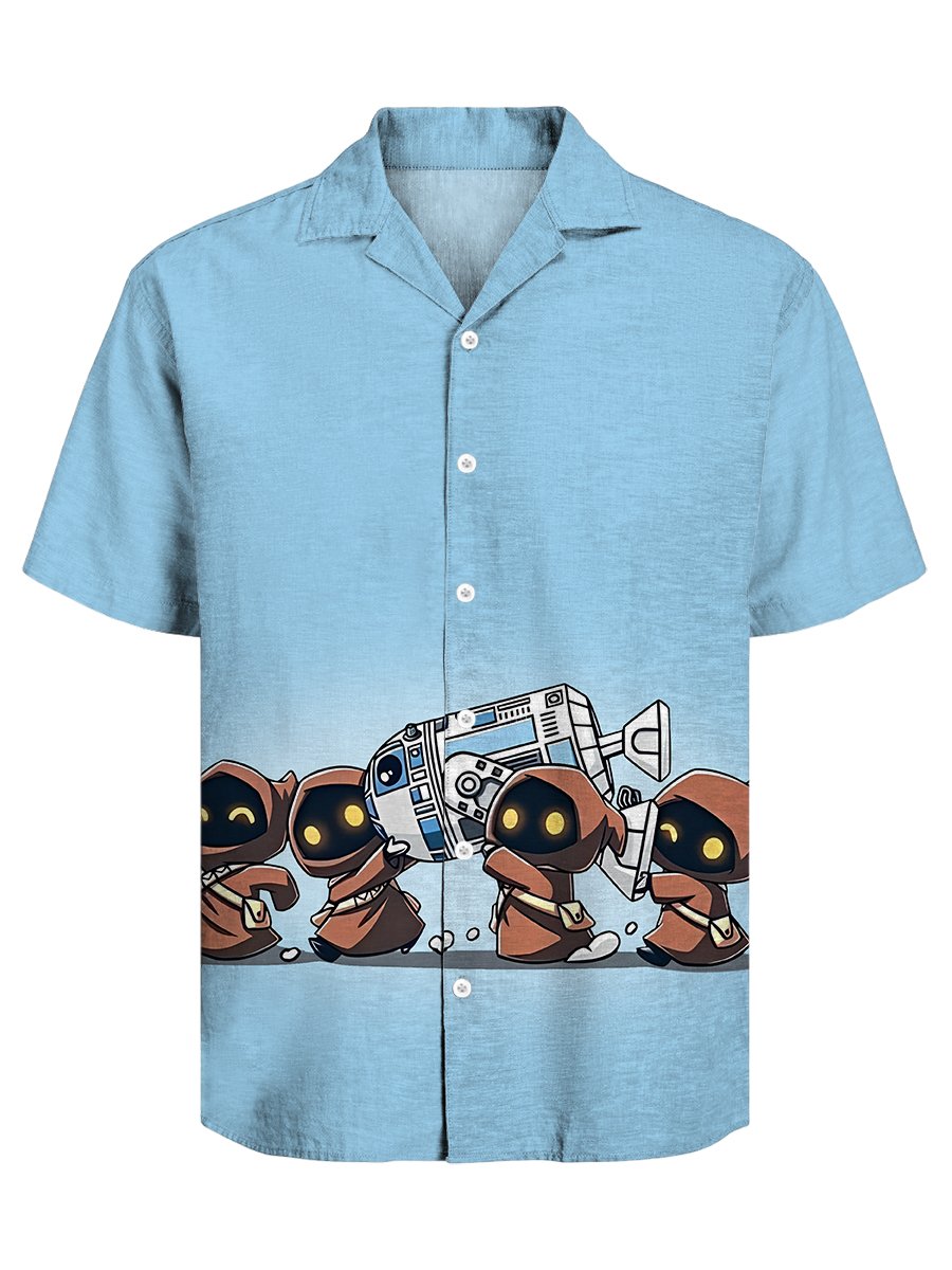 Men's Retro Casual Fashion Cartoon Cuban Collar Short Sleeve Shirt