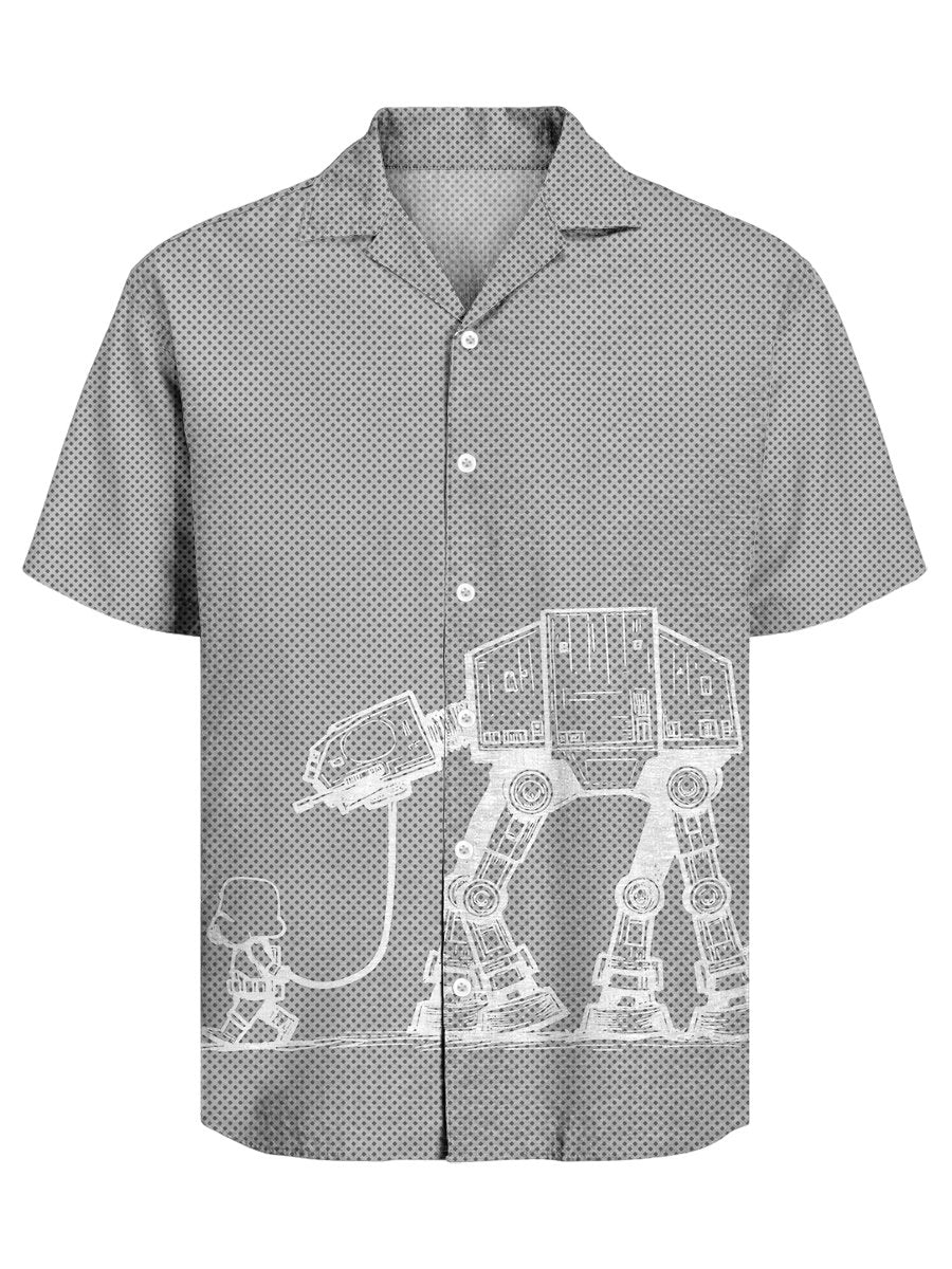 Men's Retro Casual Puppy Robot Cuban Collar Short Sleeve Shirt