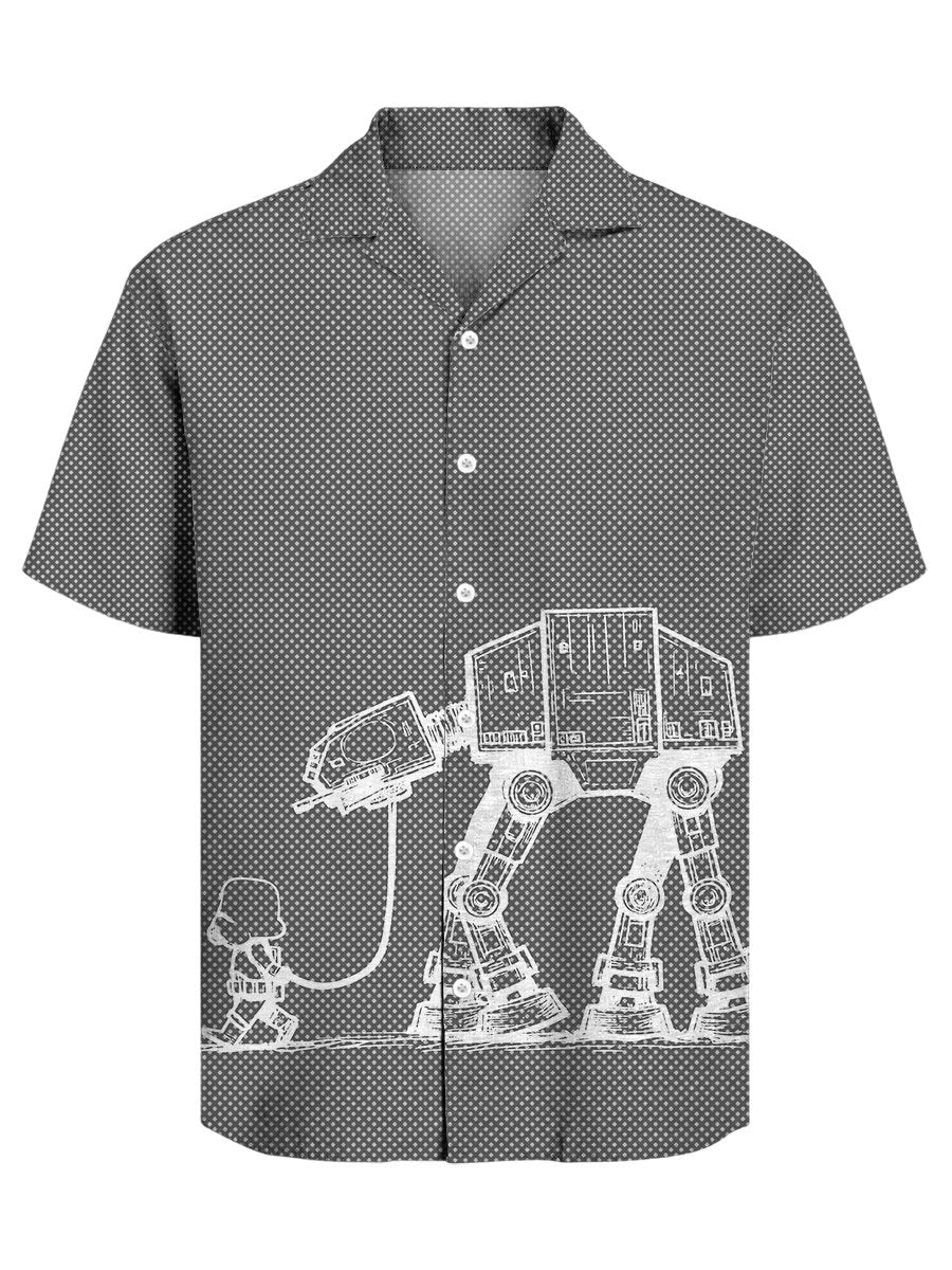 Men's Retro Casual Puppy Robot Cuban Collar Short Sleeve Shirt