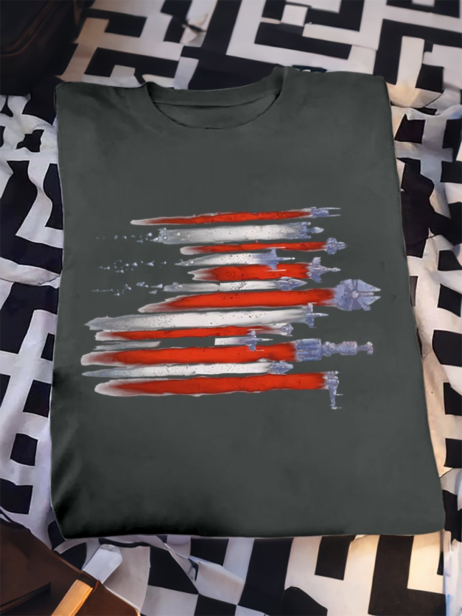 Men's 100% Cotton Planet Print Crew Neck Short Sleeve T-Shirt